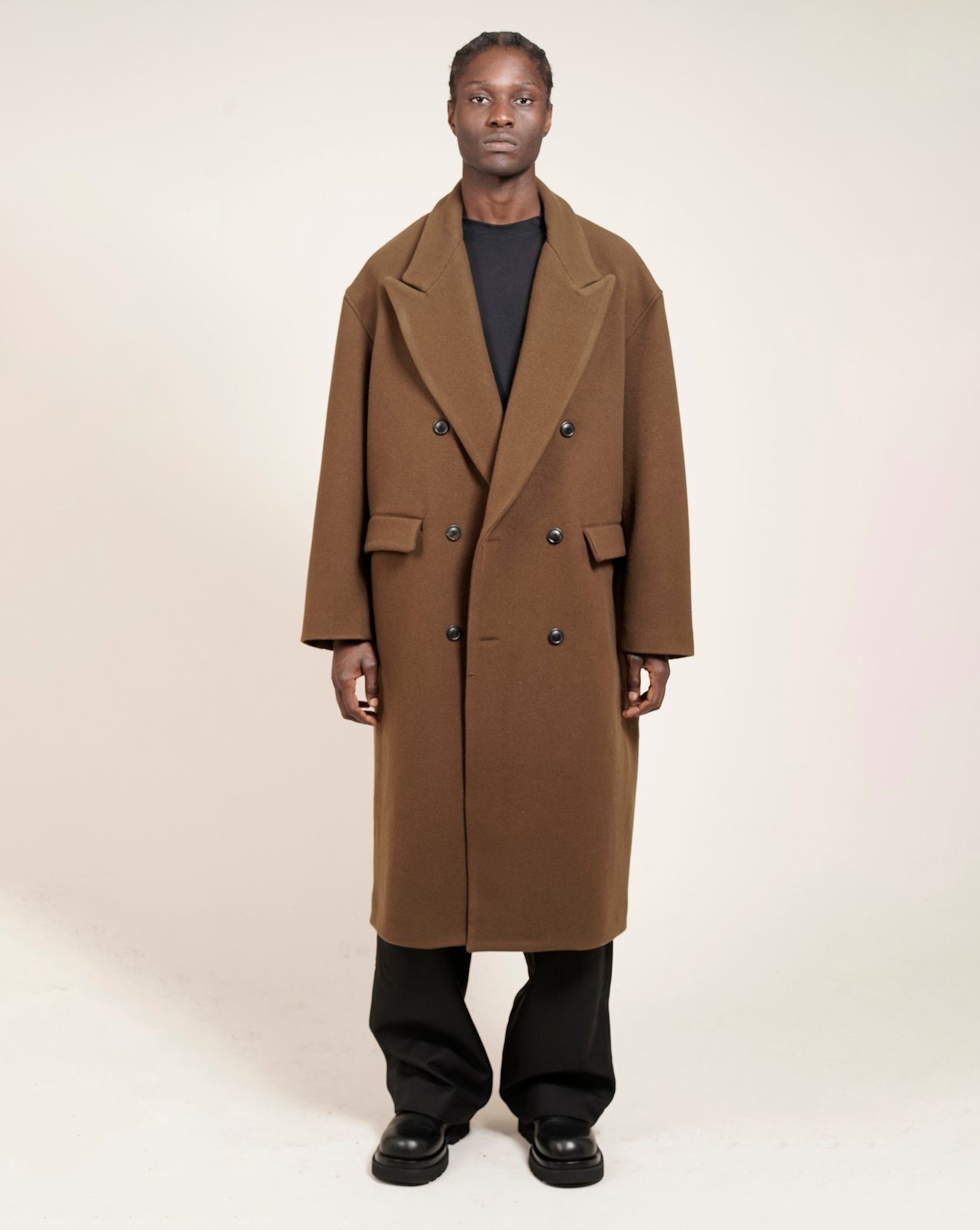 Lownn — Tobacco Brown Wool Cashmere Double-Breasted Coat